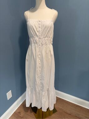 Aerie White Crochet Tie Strap Maxi Dress Large Cottagecore Beach Vacation